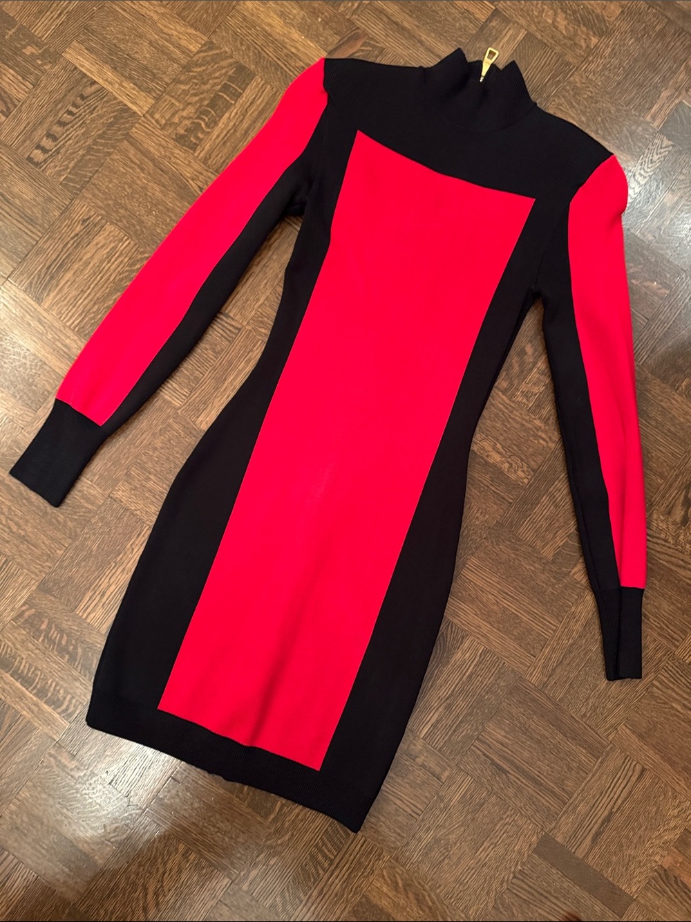 Balmain X H&M Black and Red Colorblock Long-Sleeve Knit Dress size 2